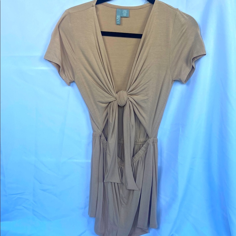 Tan Tie-Front Cut-out Romper